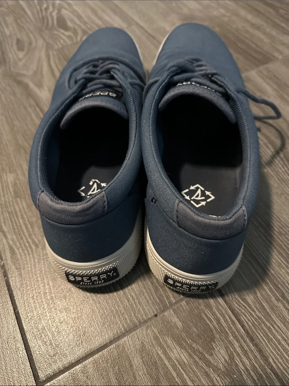 Sperry Men's Navy Canvas Boat Shoes with White Soles
